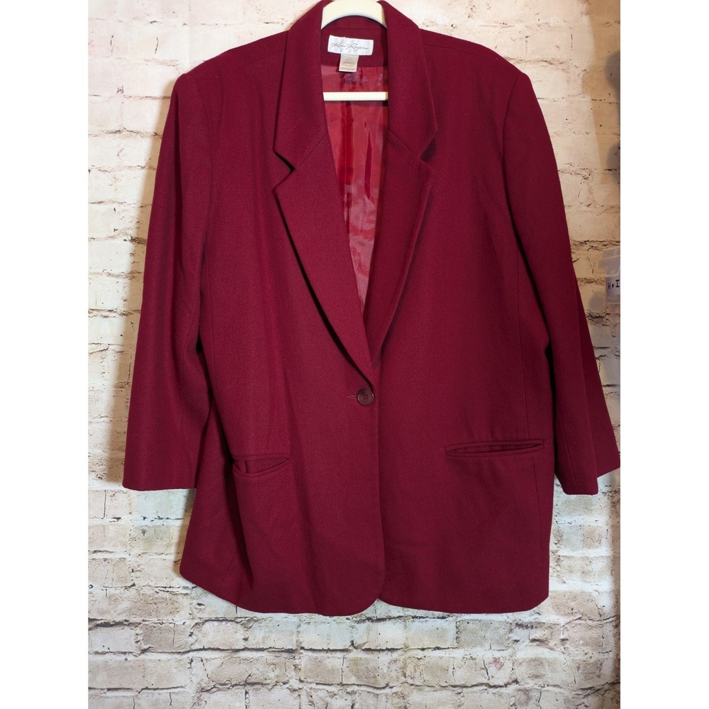 Vintage Kim Rogers Wool Blazer Women's 18 In Darkest Cranberry Red One Button
